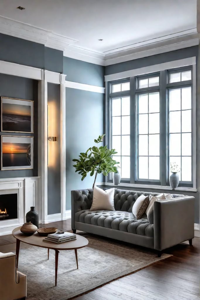 A living room gallery wall that is designed to be easily updated