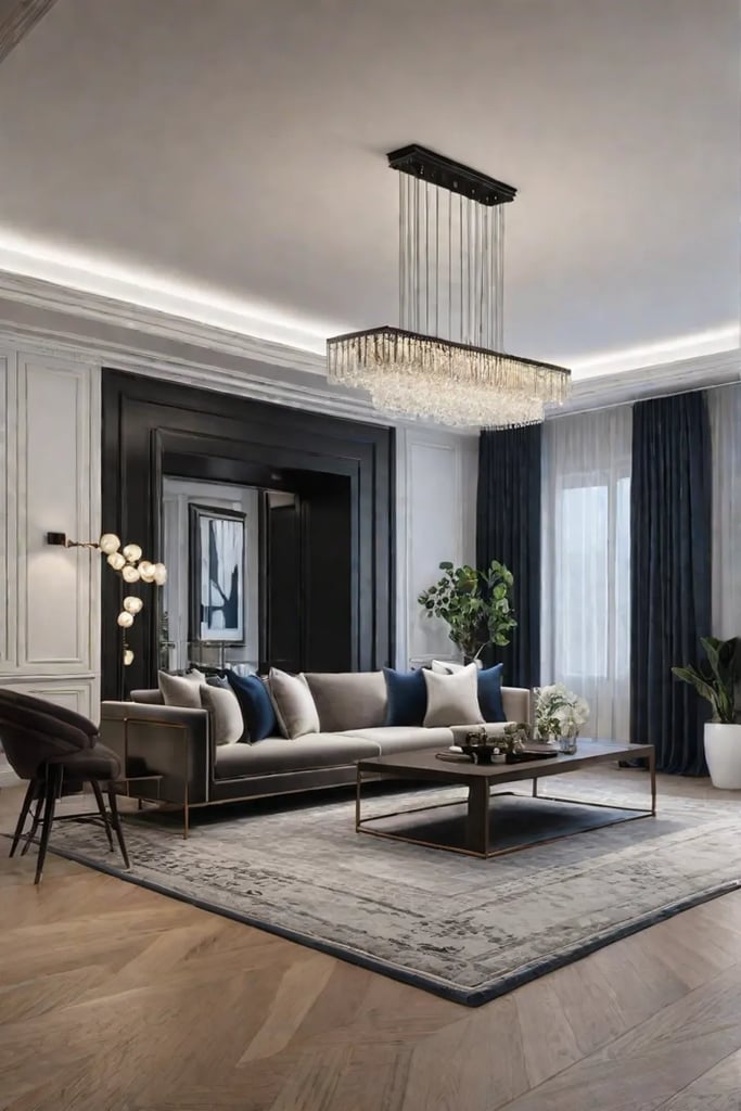 A living room with a blend of traditional and modern design elements