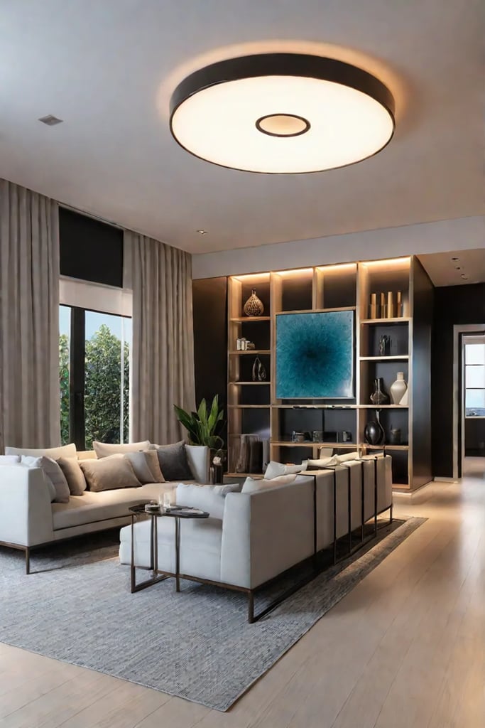 A living room with a modern minimalist aesthetic showcasing a neutral color