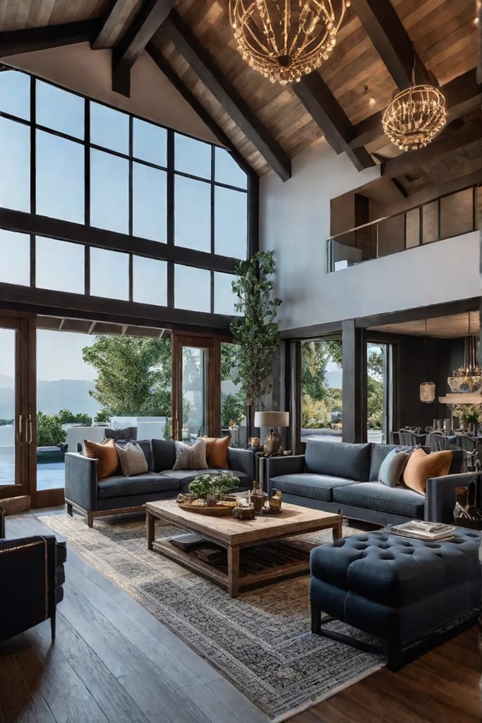 A living room with a soothing color scheme and natural materials complemented