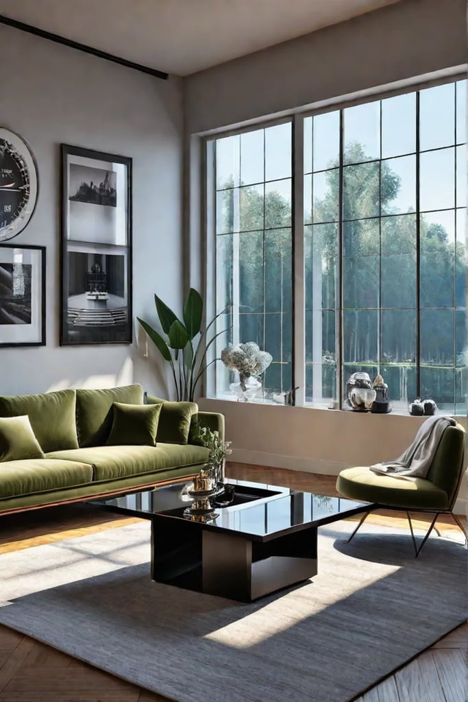 A living room with a striking piece of furniture such as a