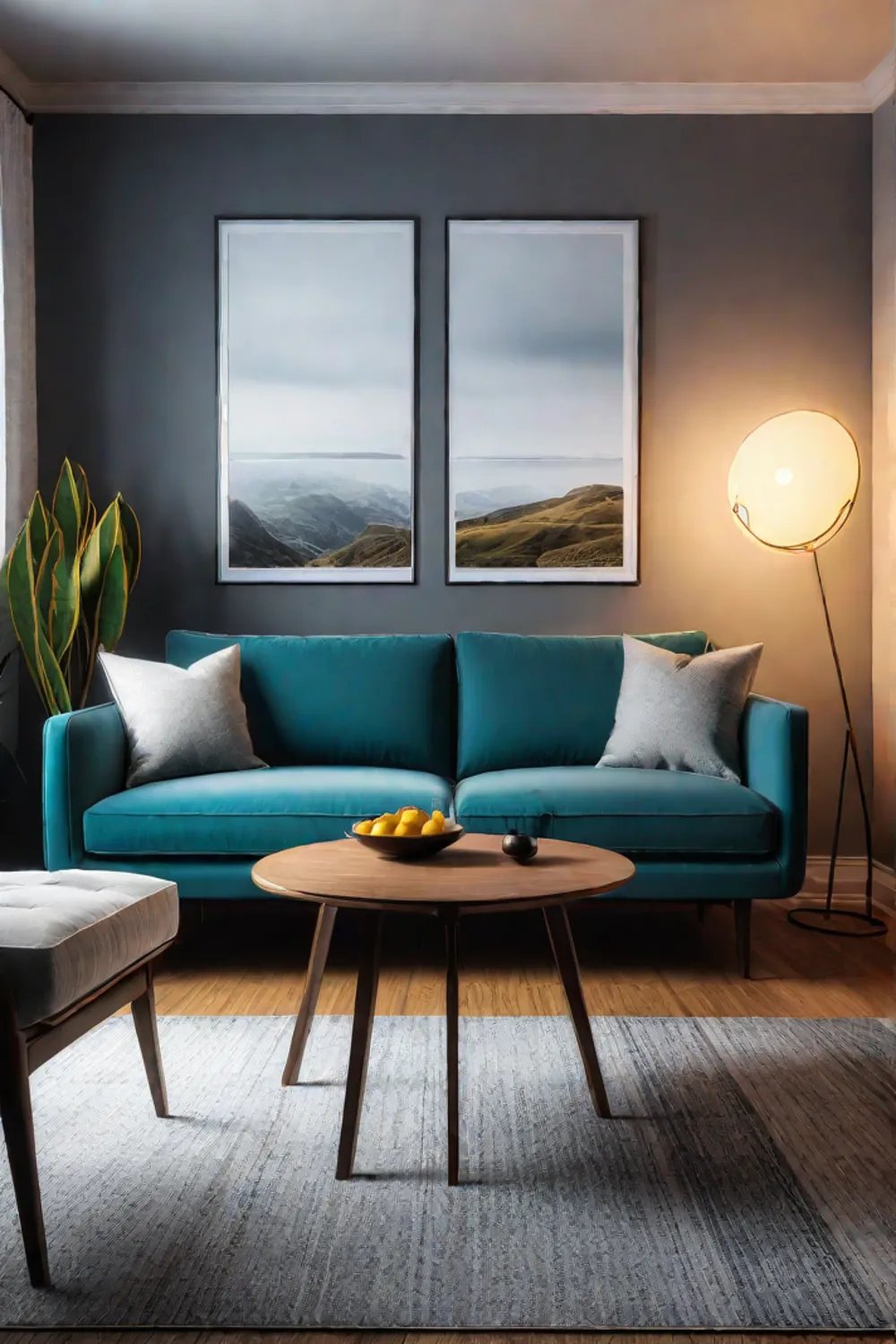 A living room with the furniture thoughtfully positioned a bold accent wall