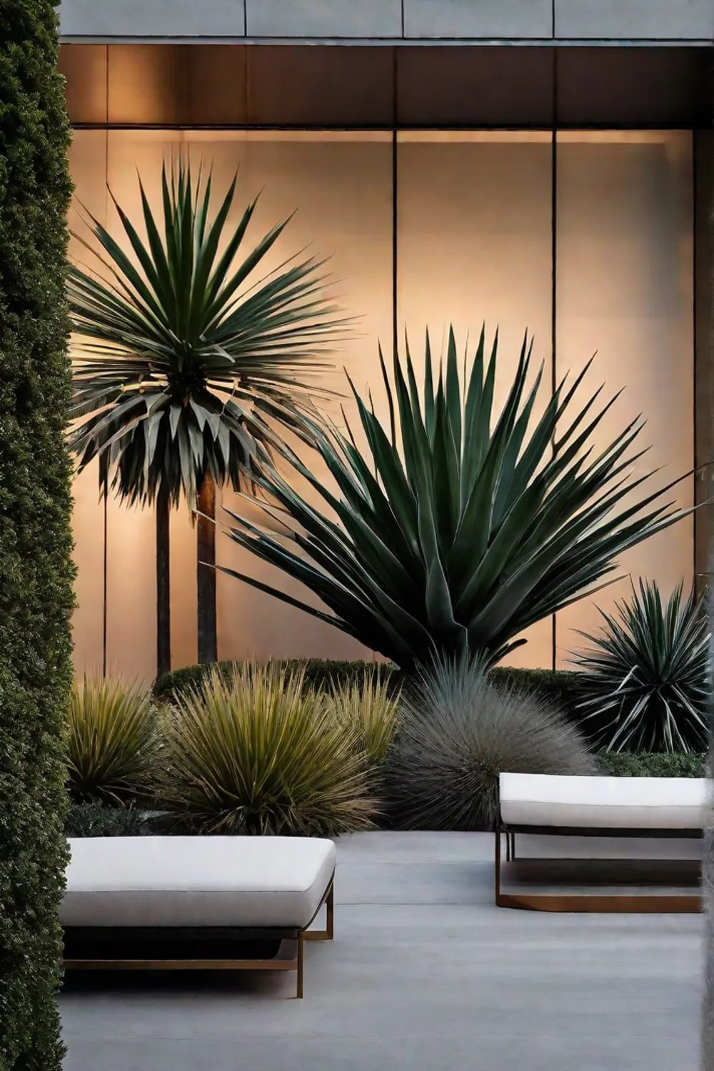 A modern garden space where bold architectural plants like agave and ornamental_resized