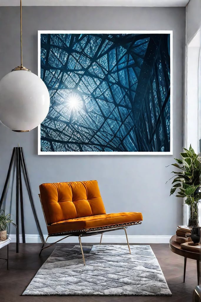 A modern living room with a statementmaking largescale abstract art print or