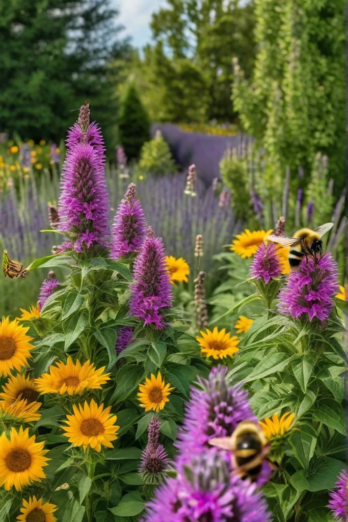 A pollinatorfriendly garden buzzing with life featuring bee balm lavender and sunflowers_resized