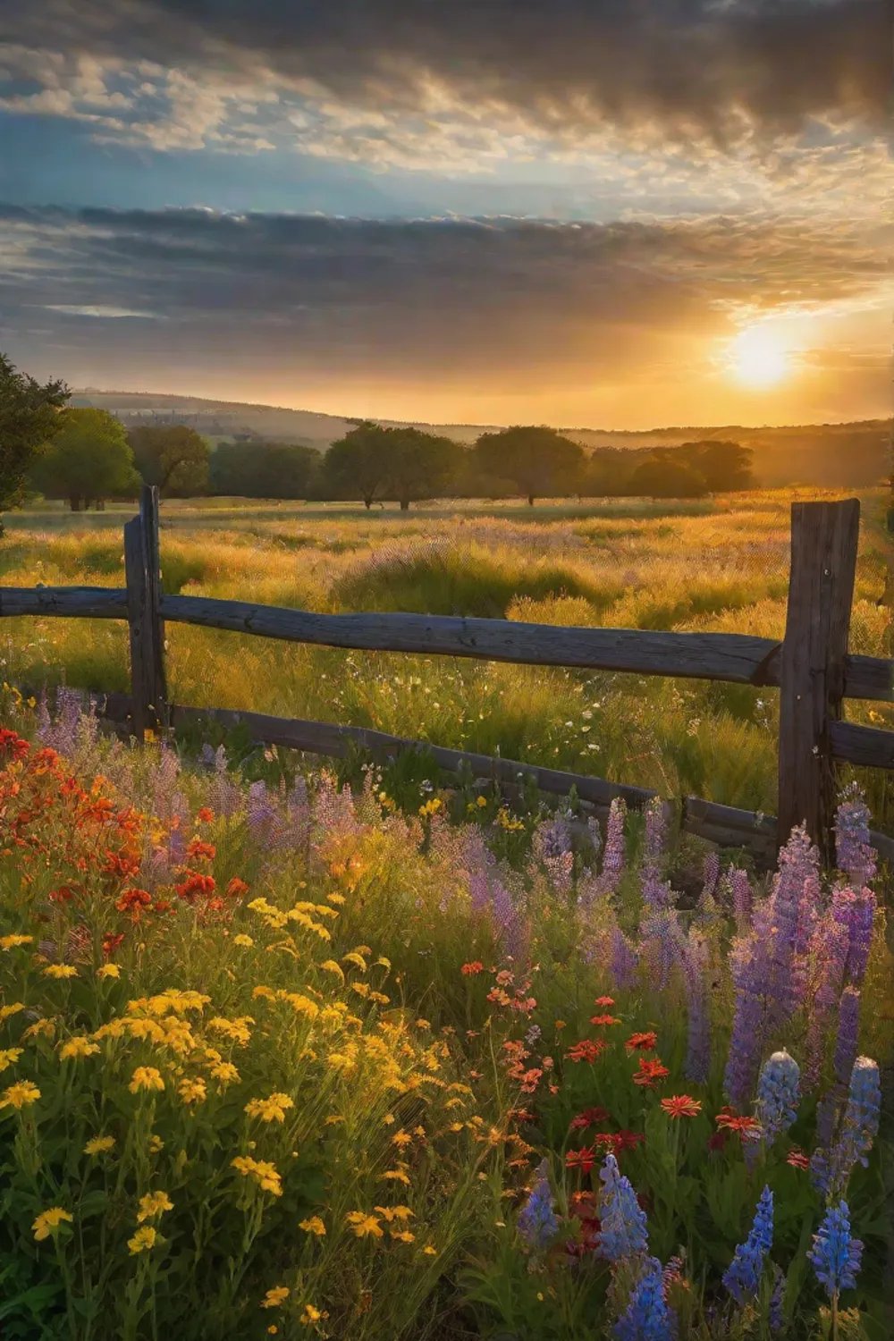 A sprawling wildflower meadow at the golden hour showcasing a vibrant tapestry_resized