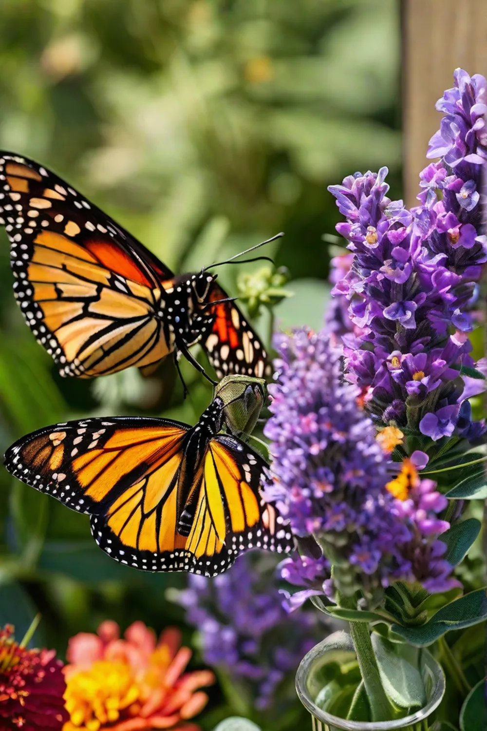 A vibrant butterfly and bee haven with a mix of milkweed zinnias_resized