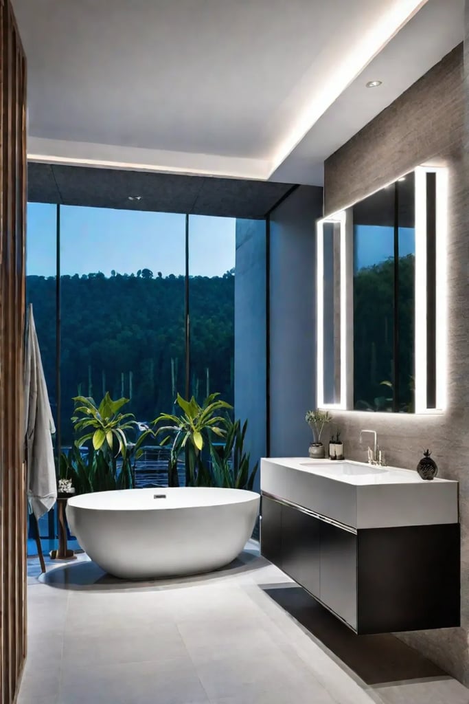 Bathroom with a statement light fixture