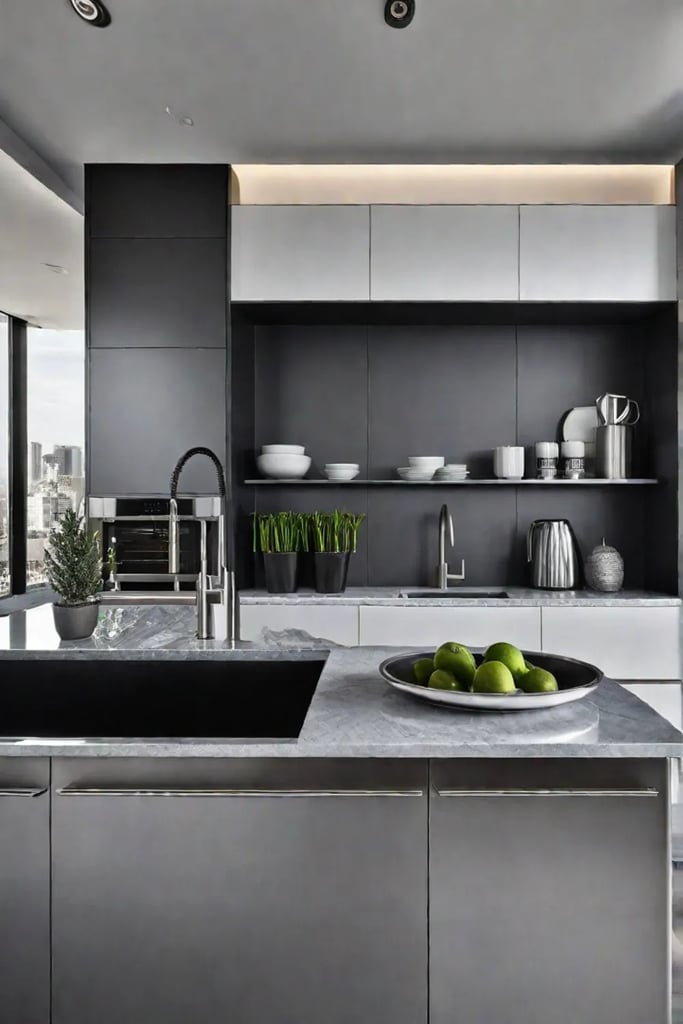 Chic cooltoned metallic kitchen