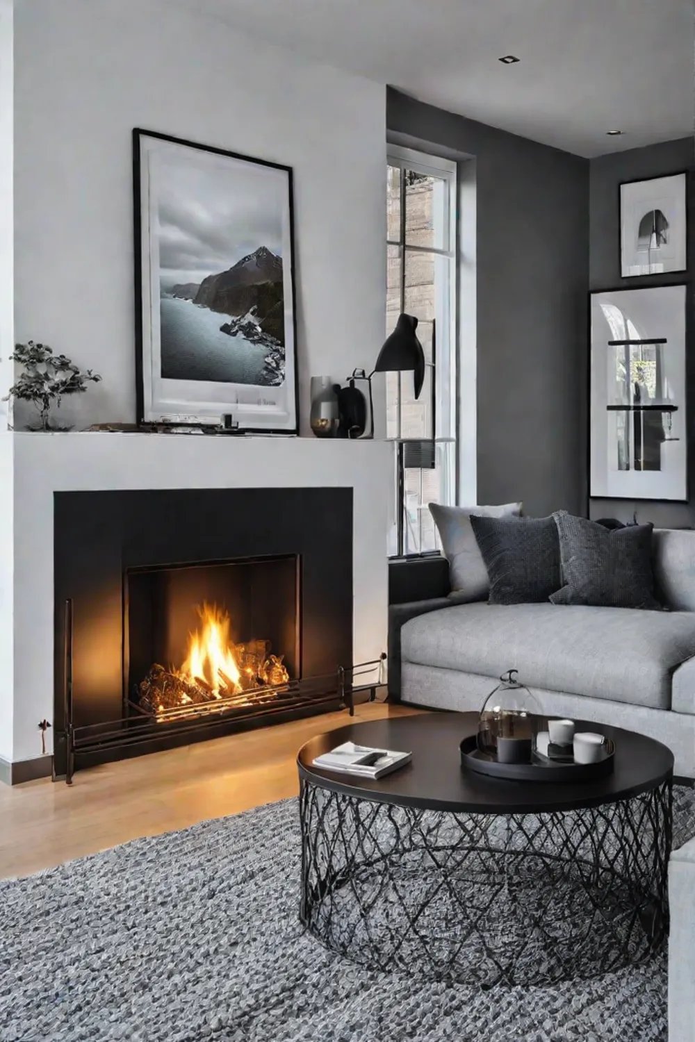 Clutterfree Scandinavian living room with Lshaped sofa and knitted throw