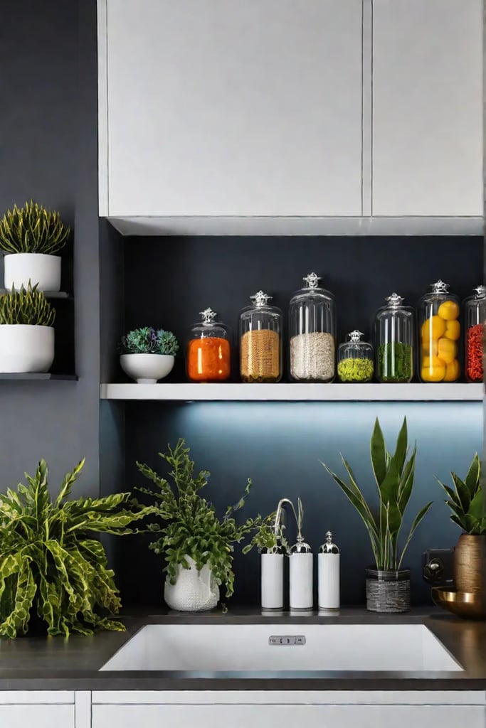 Decorative open shelving in a kitchen