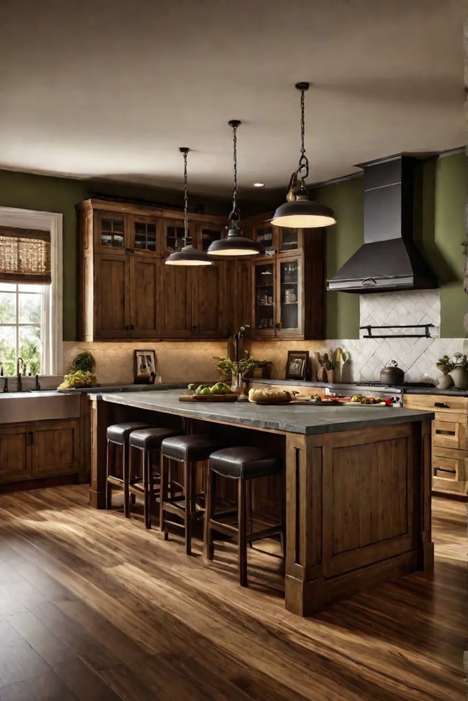 Earthy green and brown kitchen design