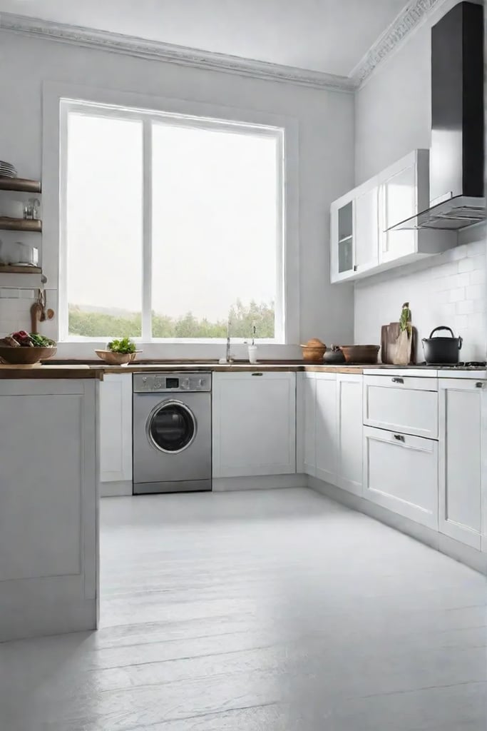 Empty kitchen with fresh white paint on the walls