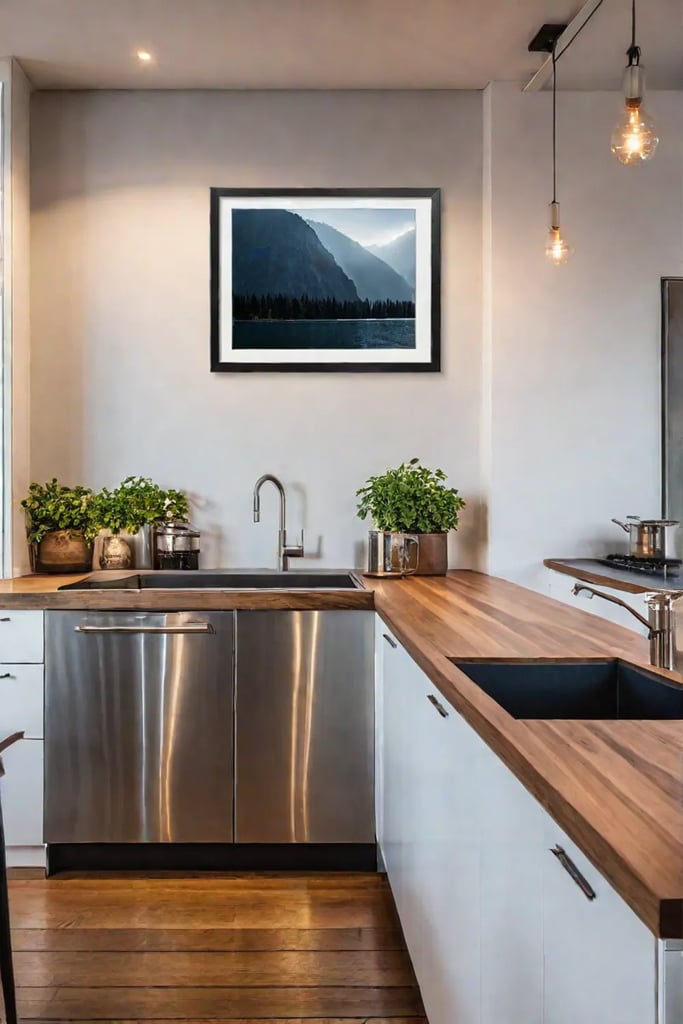 Framed artwork or wall decor displayed in kitchen