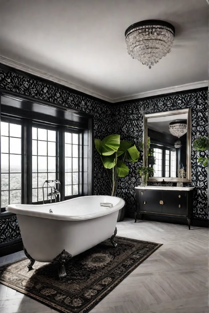 Freestanding tub and sink in a bathroom