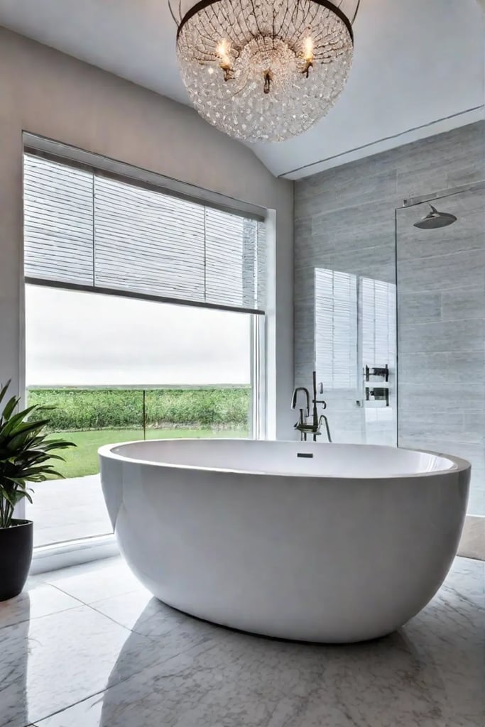 Luxurious bathroom with freestanding tub and shower