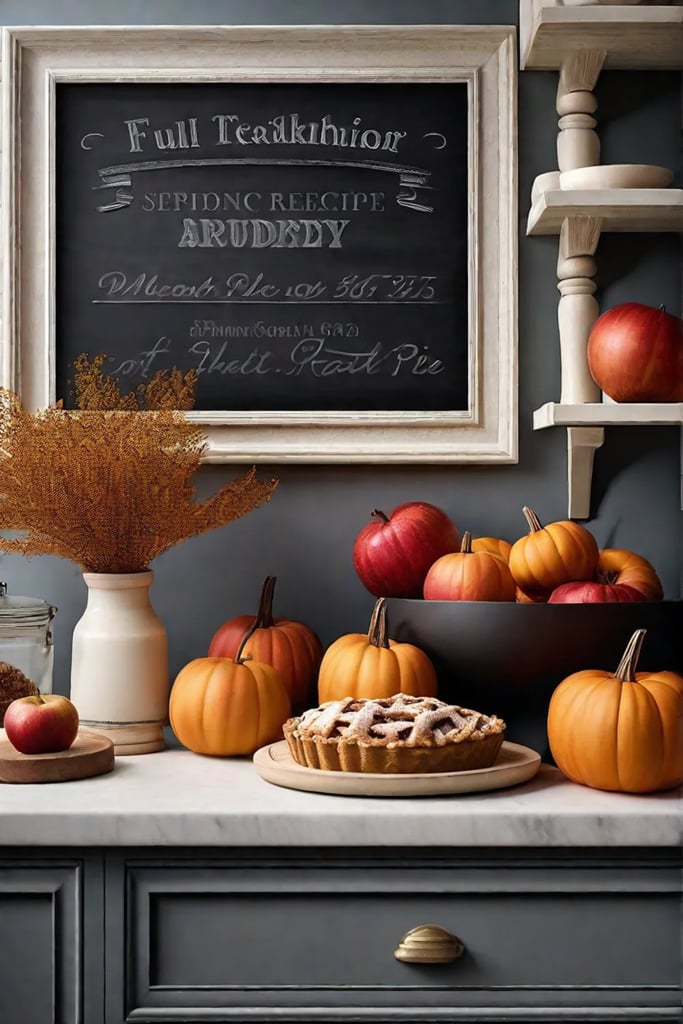 Seasonal decor in a kitchen featuring a small autumnal display on a