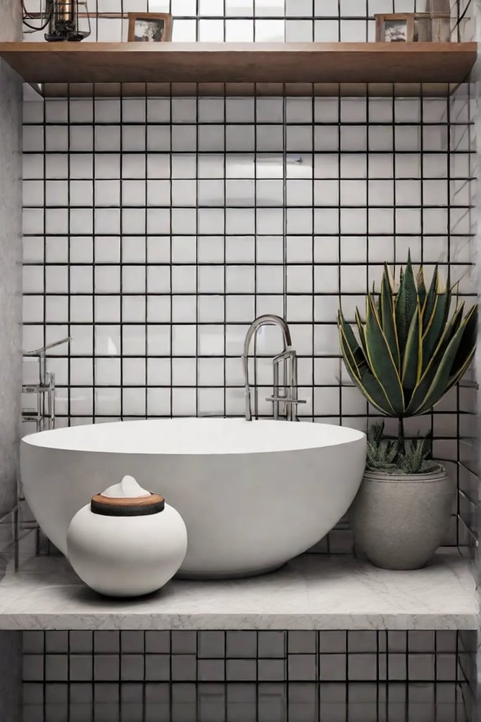 Sleek modern floating shelves made of reclaimed wood varnished for moisture resistance