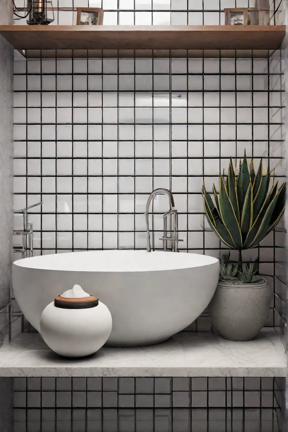 Sleek modern floating shelves made of reclaimed wood varnished for moisture resistance