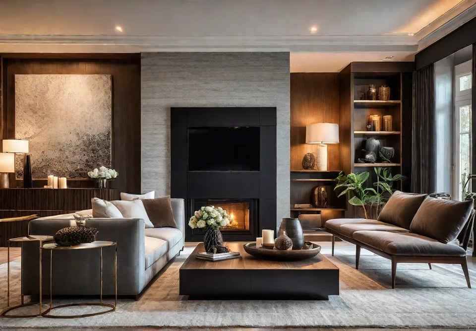 A captivating living room scene bathed in the warm glow of afeat