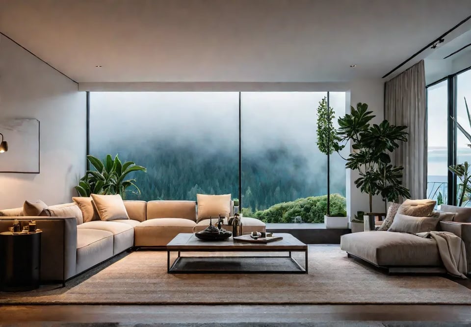 A cozy and inviting living room with plush fabrics comfortable seating andfeat