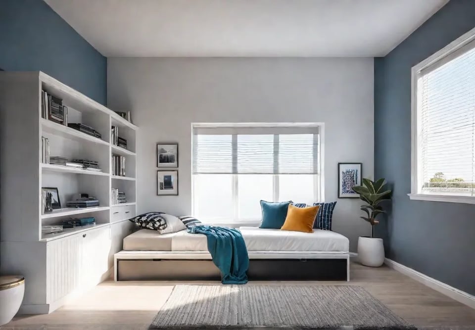 A cozy bedroom reading nook with a builtin window seat featuring plushfeat