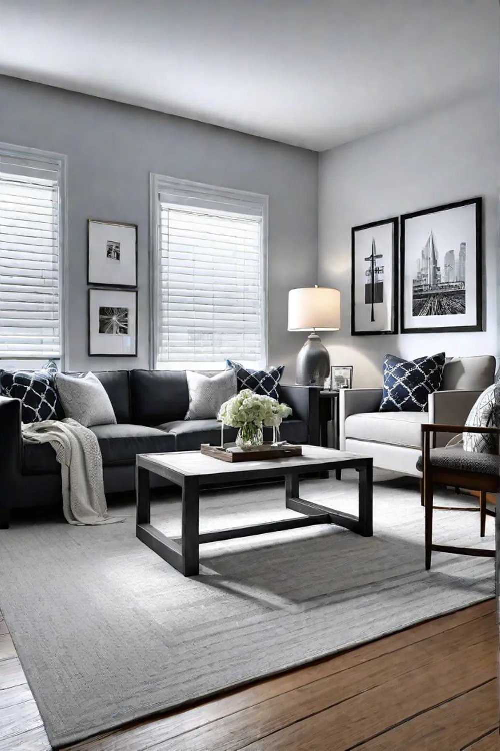 A living room updated with paint and new hardware on furniture