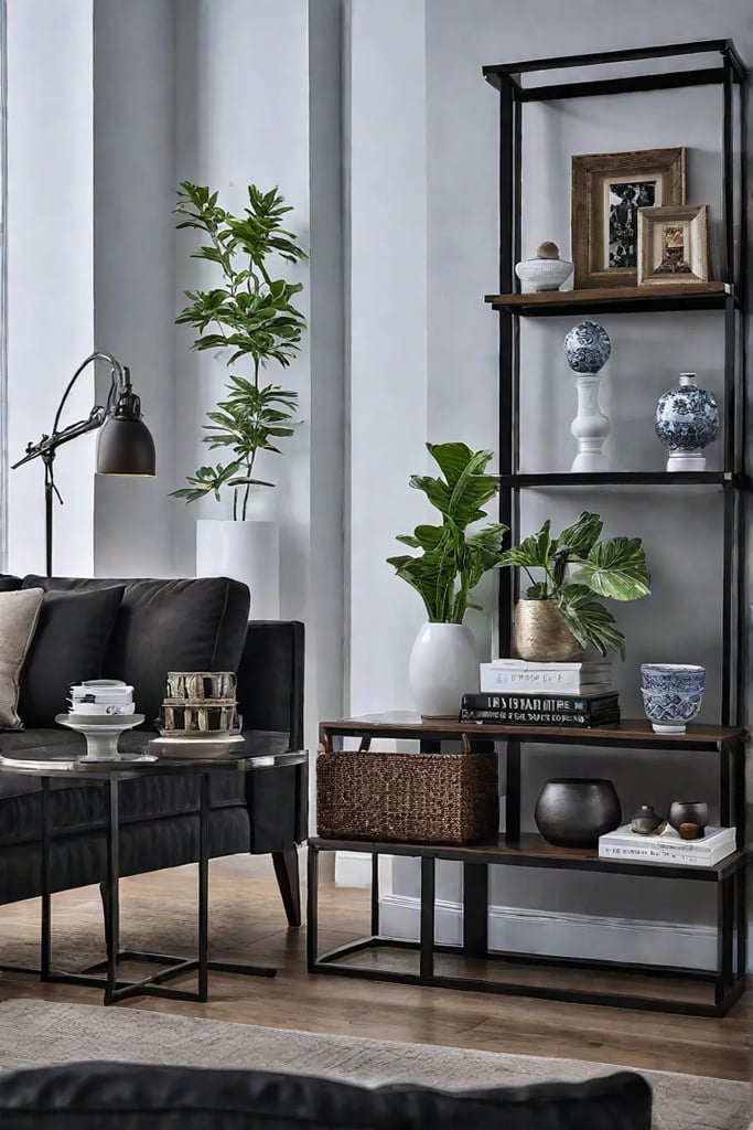 A living room with ceramic sculptures