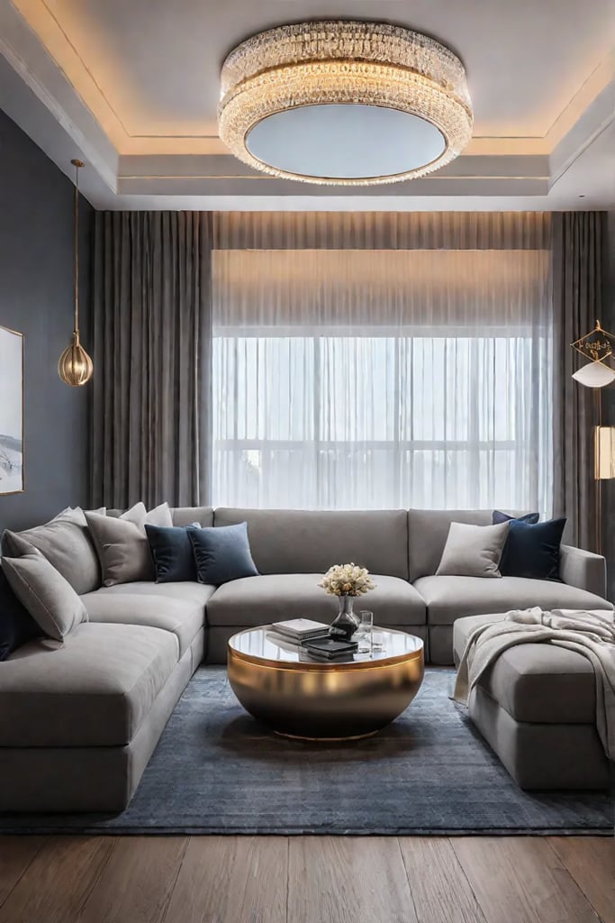 A living room with layered lighting creating a cozy atmosphere