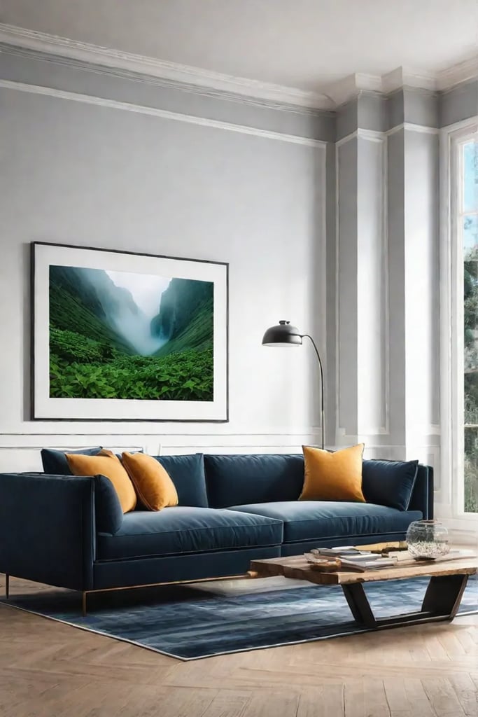 A living room with natureinspired artwork