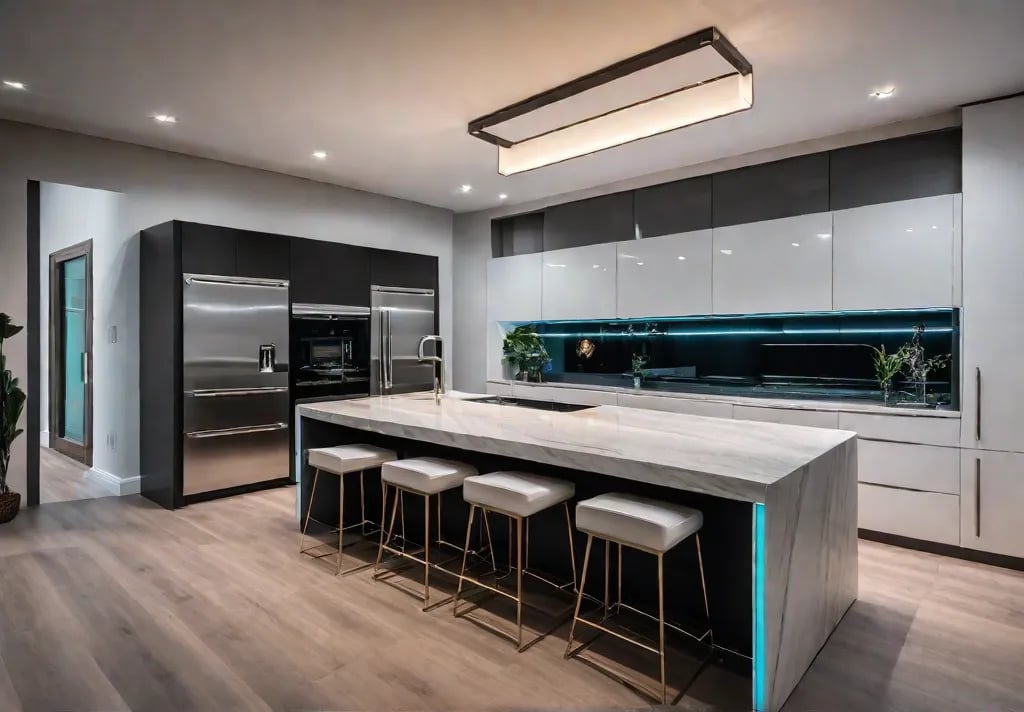 A modern kitchen bathed in warm inviting light showcasing a harmonious blendfeat