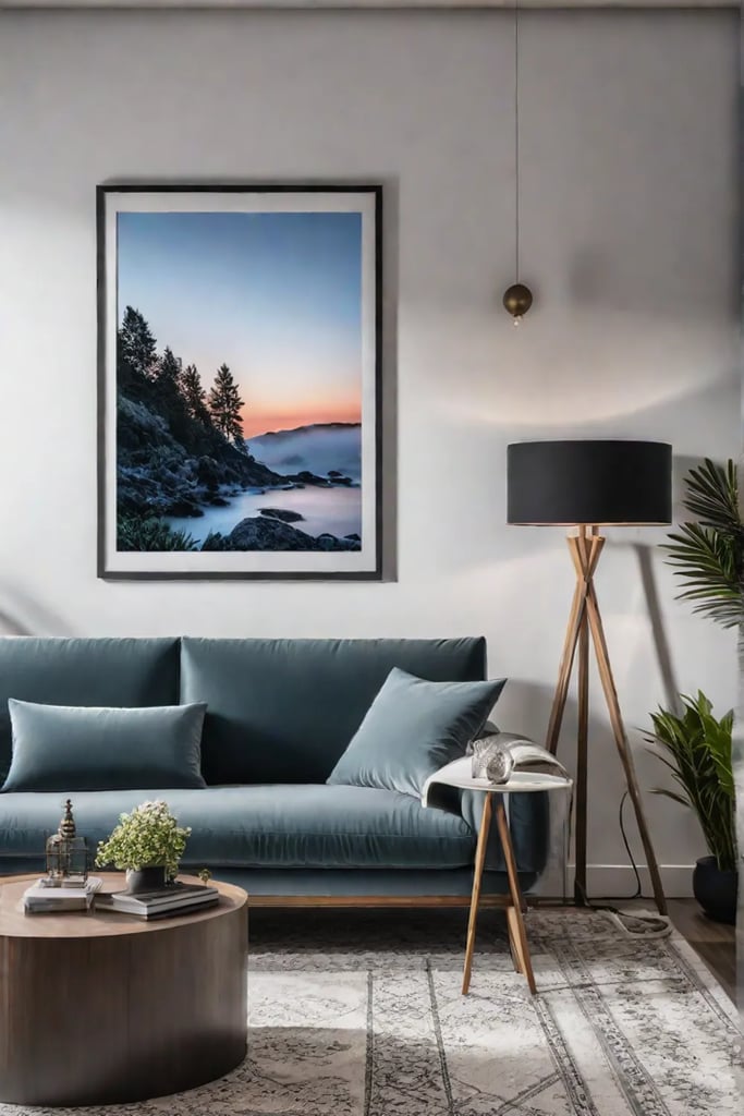 A reading nook with a landscape painting