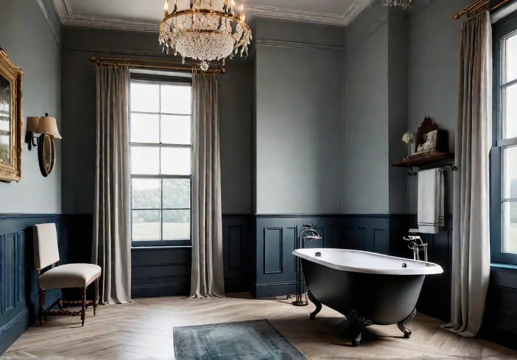 A small bathroom with a vintage appeal featuring a pedestal sink wainscotingfeat