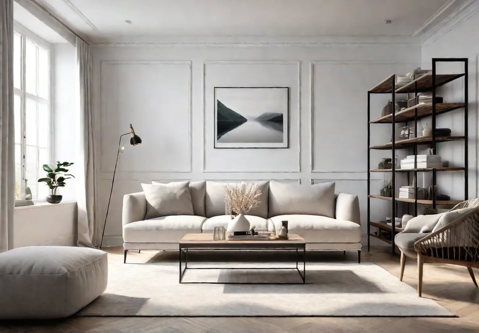 A small living room bathed in natural light featuring a minimalist designfeat