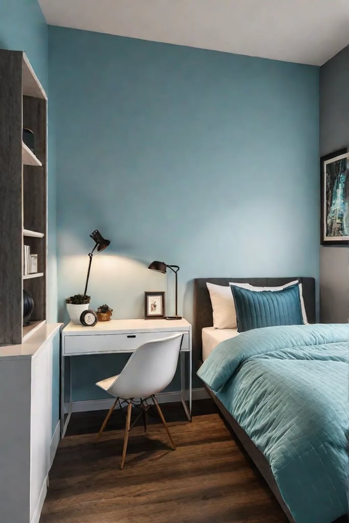 A spacesaving bedroom design with a loft bed desk and reading nook