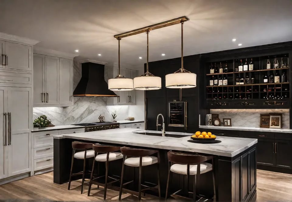 A spacious kitchen island with a builtin wine fridge and bar seatingfeat