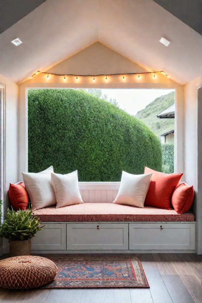 A cozy and functional reading space with a daybed and storage drawers