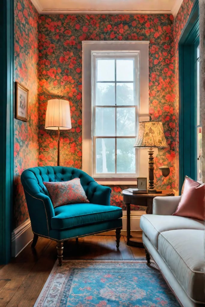 A cozy reading space with classic novels and a vintage floor lamp