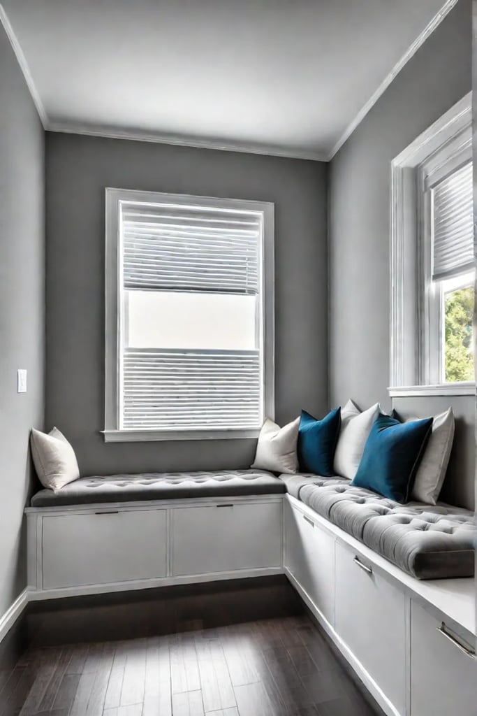 A reading nook with a builtin bench seat and a gallery wall