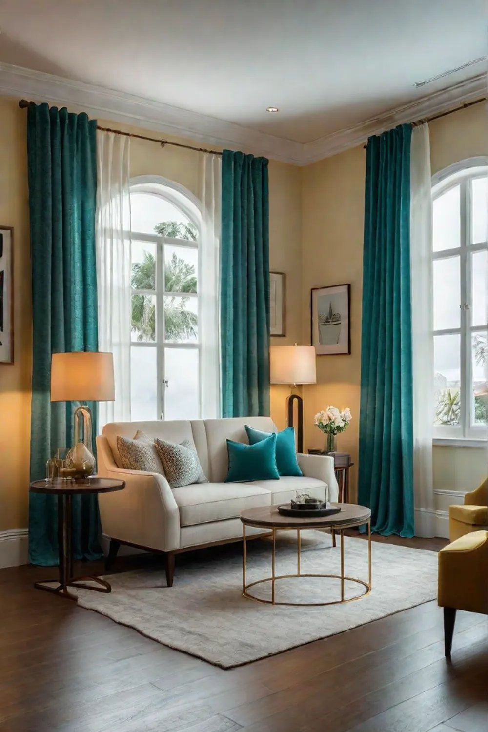 A serene and inviting small living room with a warm color palette