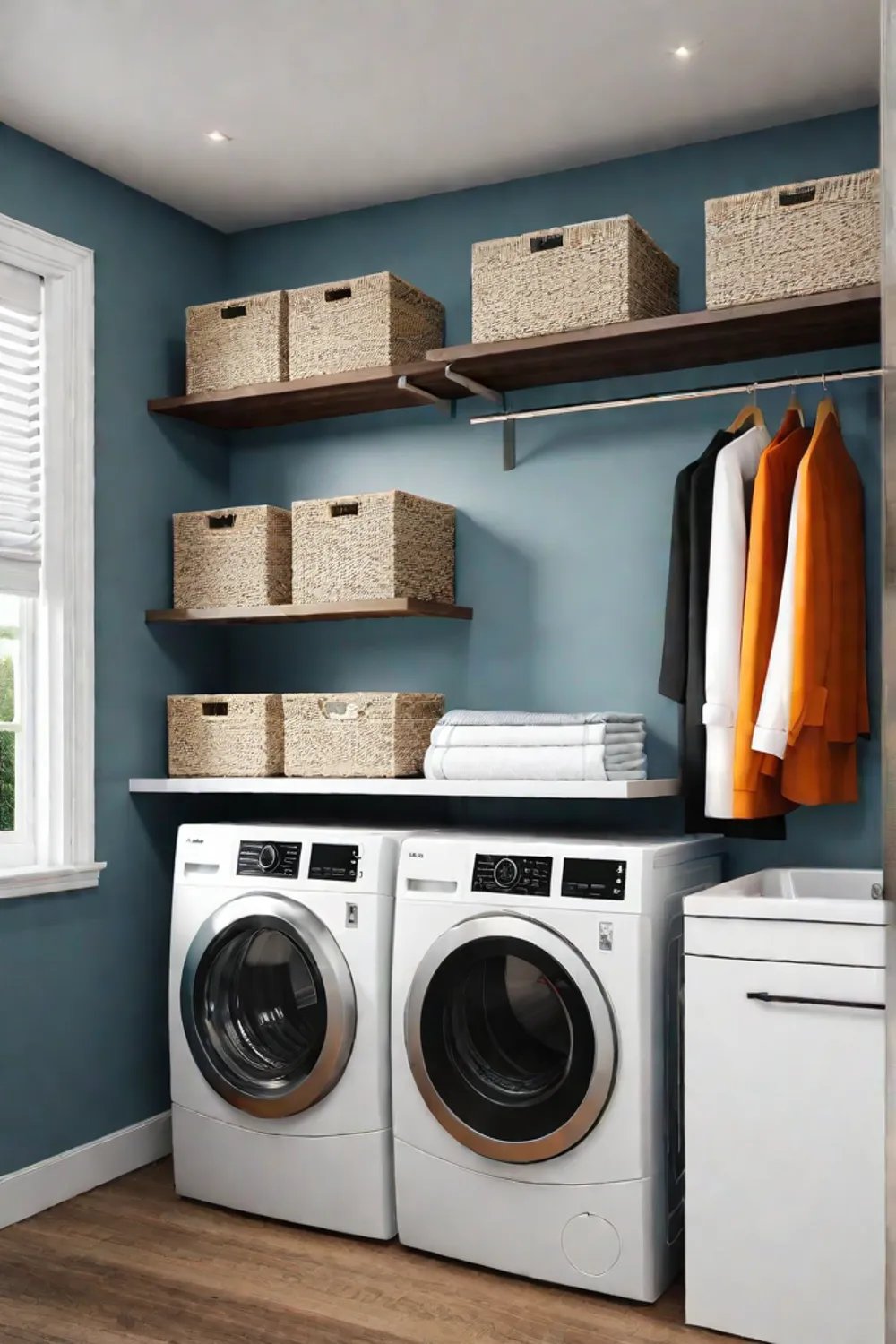 Balanced laundry space with a mix of display and concealed storage