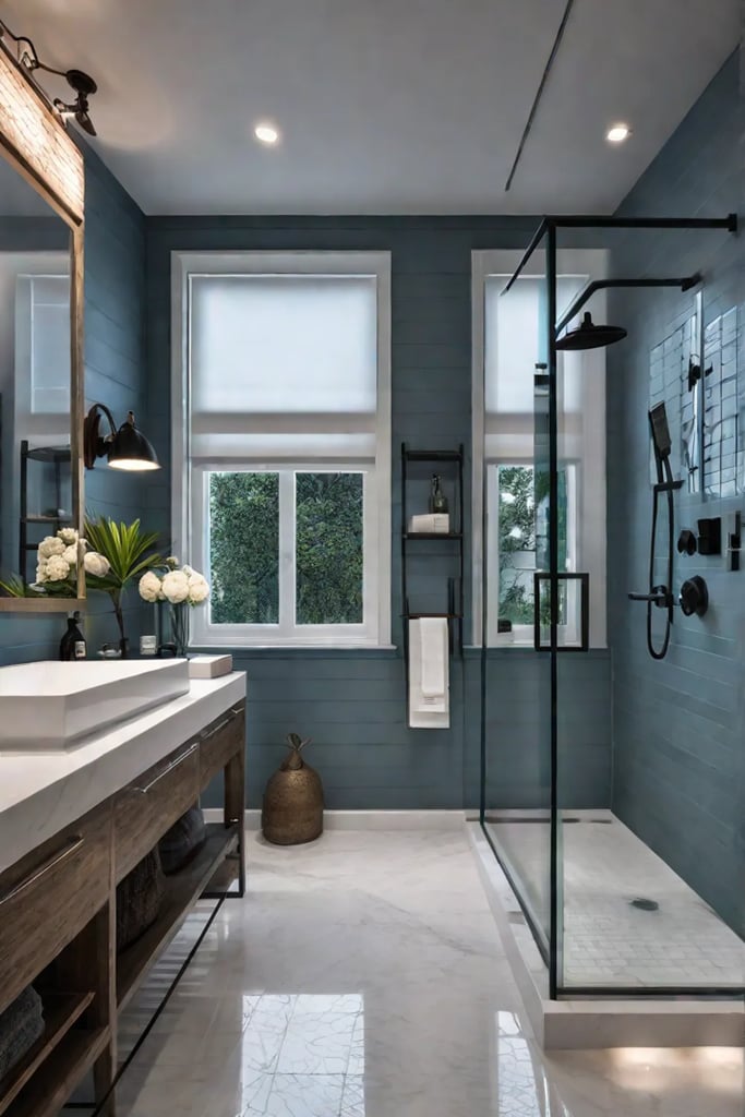 Bathroom with a combination of task and ambient lighting