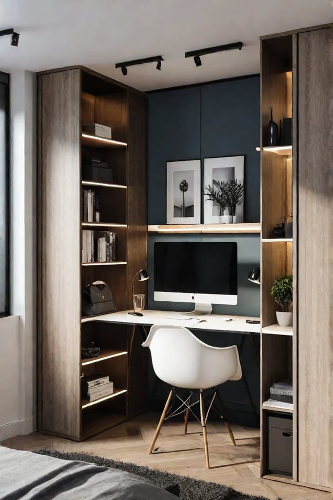 Bedroom with a builtin wardrobe concealing the sleeping zone