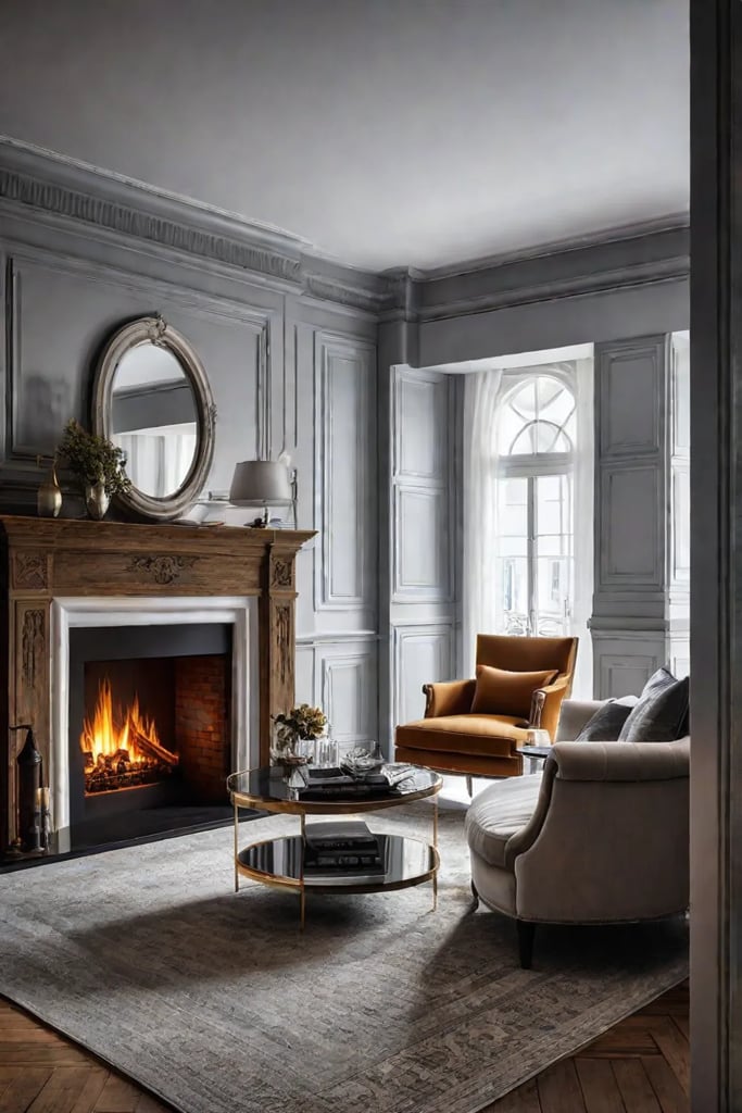Bedroom with cozy fireplace and armchair