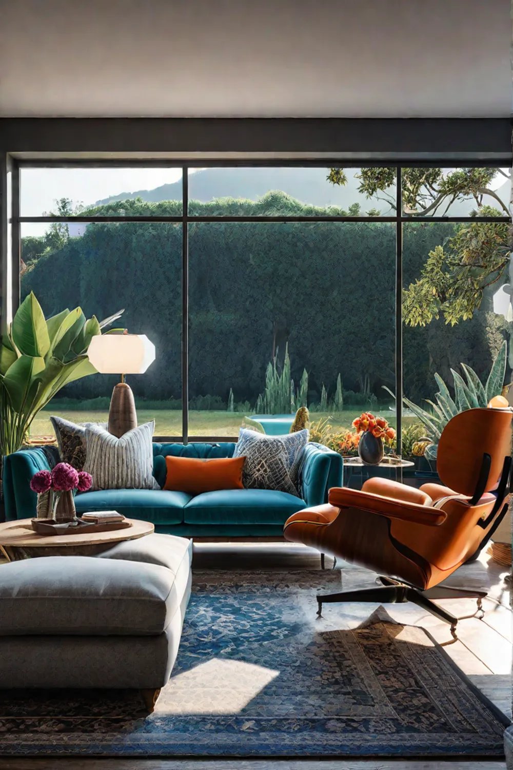 Bohemian style small living room with a vibrant and eclectic color palette