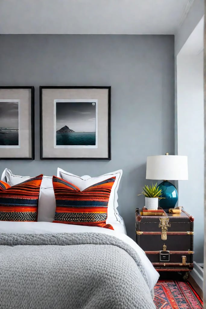 Budgetfriendly bedroom with DIY wall art and repurposed furniture