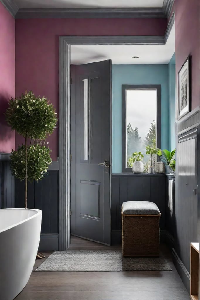 Childfriendly bathroom with colorful walls and playful accessories