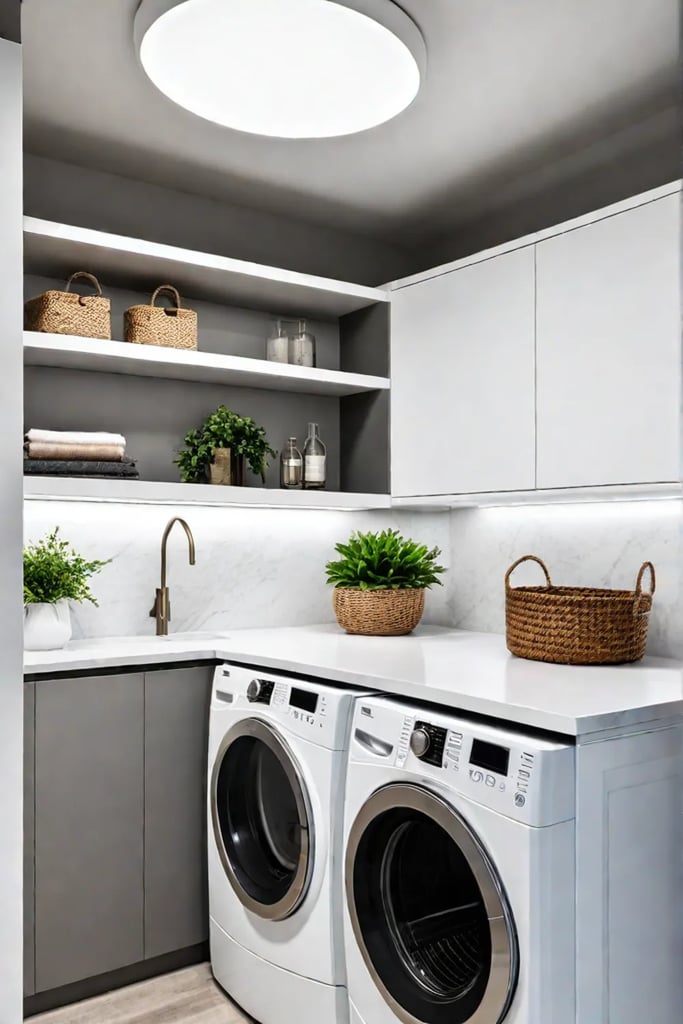 Clean lines and clutterfree design make a small laundry room feel larger