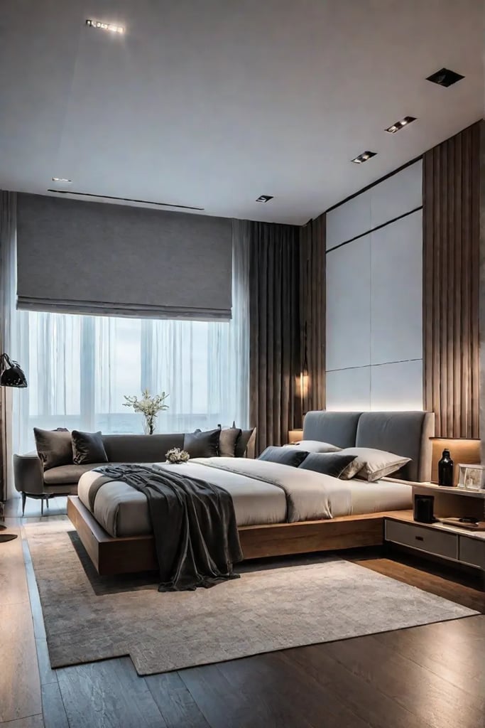 Clutterfree bedroom with functional design and minimalist aesthetic