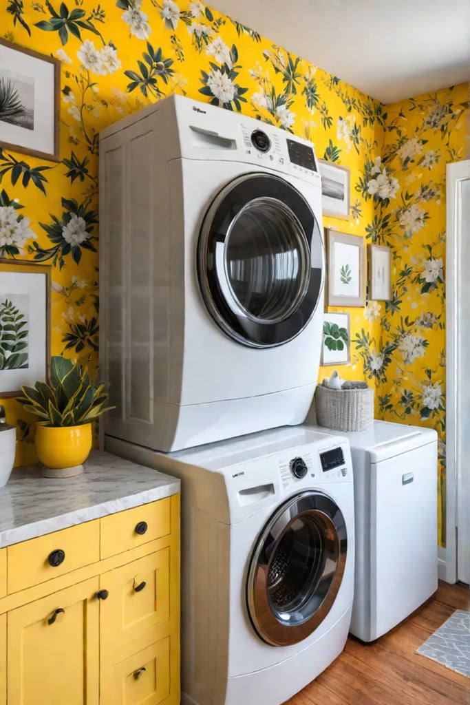 Colorful and functional laundry room with repurposed furniture